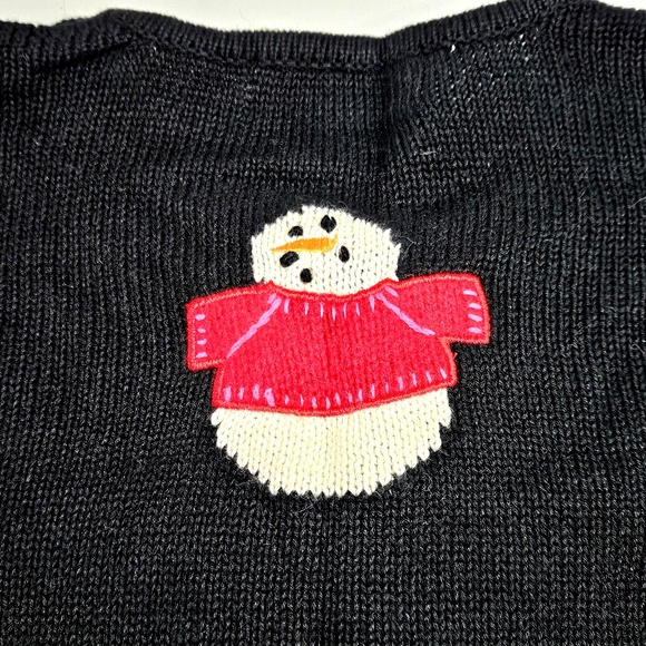 NEW Susan Bristol Embellished Beaded Snowmen Black Cardigan Sweater Medium - Picture 4 of 8
